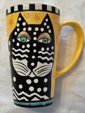 Vintage 1998 Laurel Burch Tall 16 oz Black Cat Coffee Tea Mug